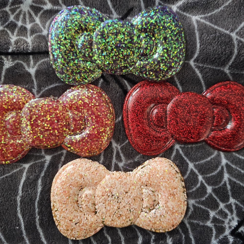4 Large Glitter Hello Kitty Bows Inspired Resin for Craft
